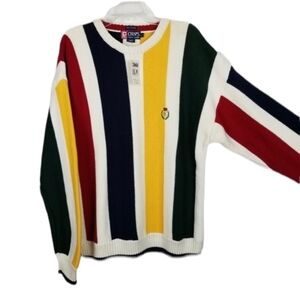 Ralph Lauren X Chaps Sweater Crest Crew Horizontal Stripe Multi Color Cotton NWT